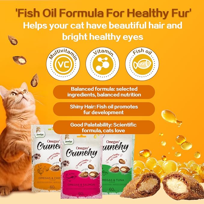 Faywell Omegas Crunchy Cat Chew Treat, Made with Farm Rise Chicken, Soft Inside, Great for Training (60g, Chicken)