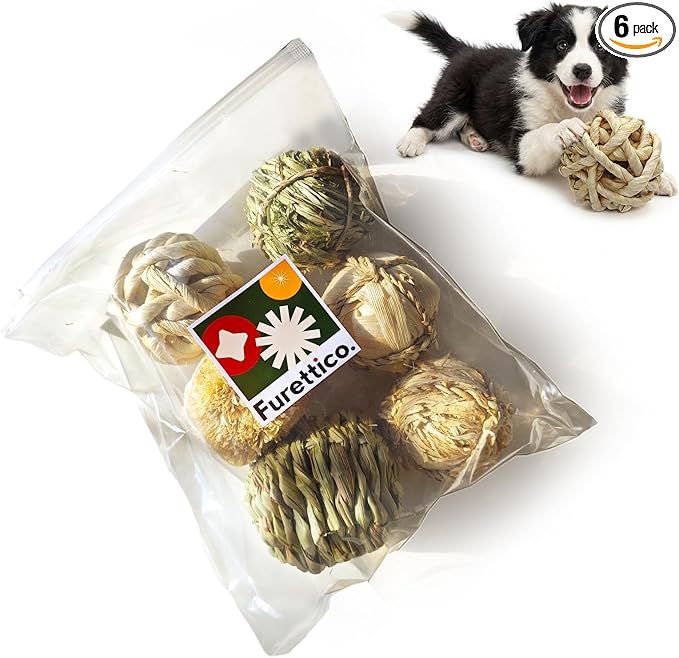 Natural Dog Chew Toys, 6pcs Woven Grass Chew Balls for Dogs, Dental Teething Toys & Interactive Fetch Toys, Outdoor Rattan Digestible Chew Ball for Boredom Relief and Teeth Cleaning