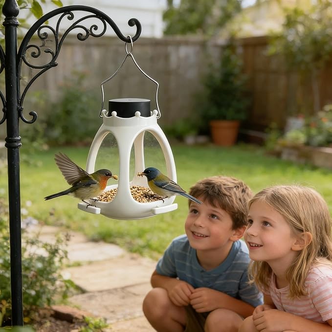 Solar Bird Feeder for Outdoors Hanging,Wild Bird Feeders for Outside, Waterproof Eco-Friendly Polymer Bird Houses for Backyard Birding & Wildlife Decor