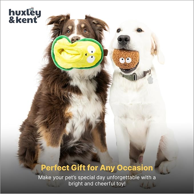 Huxley & Kent Interactive Funny Dog Toy w/Squeaker - Power Plush Treat Hiding Toy - Cute and Funny Soft Puzzle for Small & Large Dogs - Pop 'n Fetch Avocado, Large
