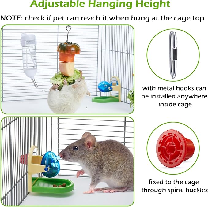 2Pcs Rat Enrichment Toys Set - Stainless Steel Fruit/Veg Holder & Treat Dispenser, Interactive Foraging Puzzle Toys for Rats/Mice/Birds, Cage Accessories with Hanging Feeder & Intelligence Game