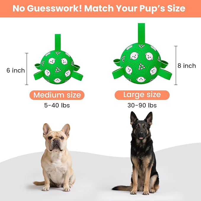Dog Soccer Ball with Straps - Durable Jolly Ball for Dogs, Large Soccer Ball for Dogs, Dog Toys for Medium Dogs, for Pet Birthday, Outdoor Indoor Play Training Exercise