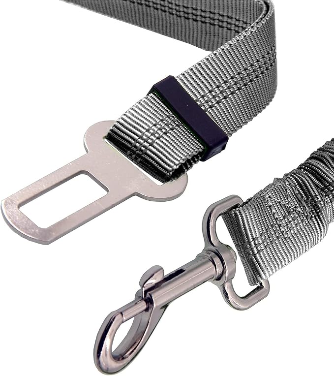 PETSPLAZA Dog Seat Belt, Retractable Dog Car Harness Adjustable Dog Seat Belt for Vehicle Nylon Pet Safety Seat Belts Heavy Duty & Elastic (Gray)