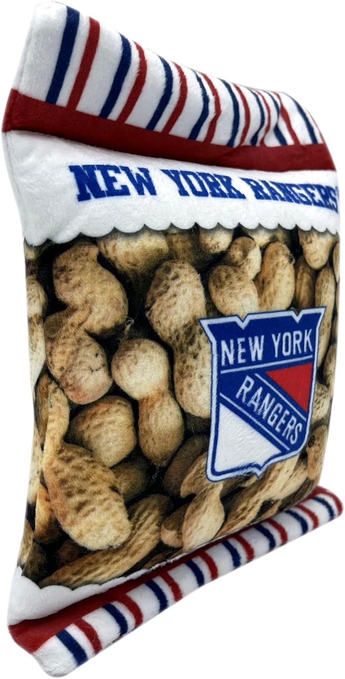 Pets First NHL New York Rangers Crinkle Fine Plush Dog & Cat Squeak Toy - Cutest Stadium Peanuts Snack Plush Toy for Dogs & Cats with Inner Squeaker and Beautiful Hockey Team Name/Logo