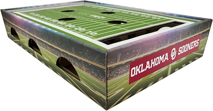 Pets First NCAA Oklahoma Sooners Cat Scratcher Box, Game Day Cat Toy, NCAA Football Field Designed Cat Scratcher and Lounge, Stimulating Cat Game