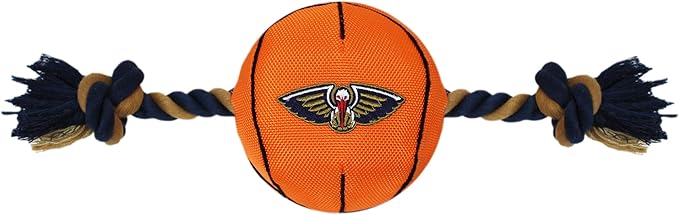 Pets First NBA New Orleans Pelicans Basketball Toy. - Tough Nylon Pet Toy with Tug Ropes & Inner Squeaker, One Size, NOP-3105