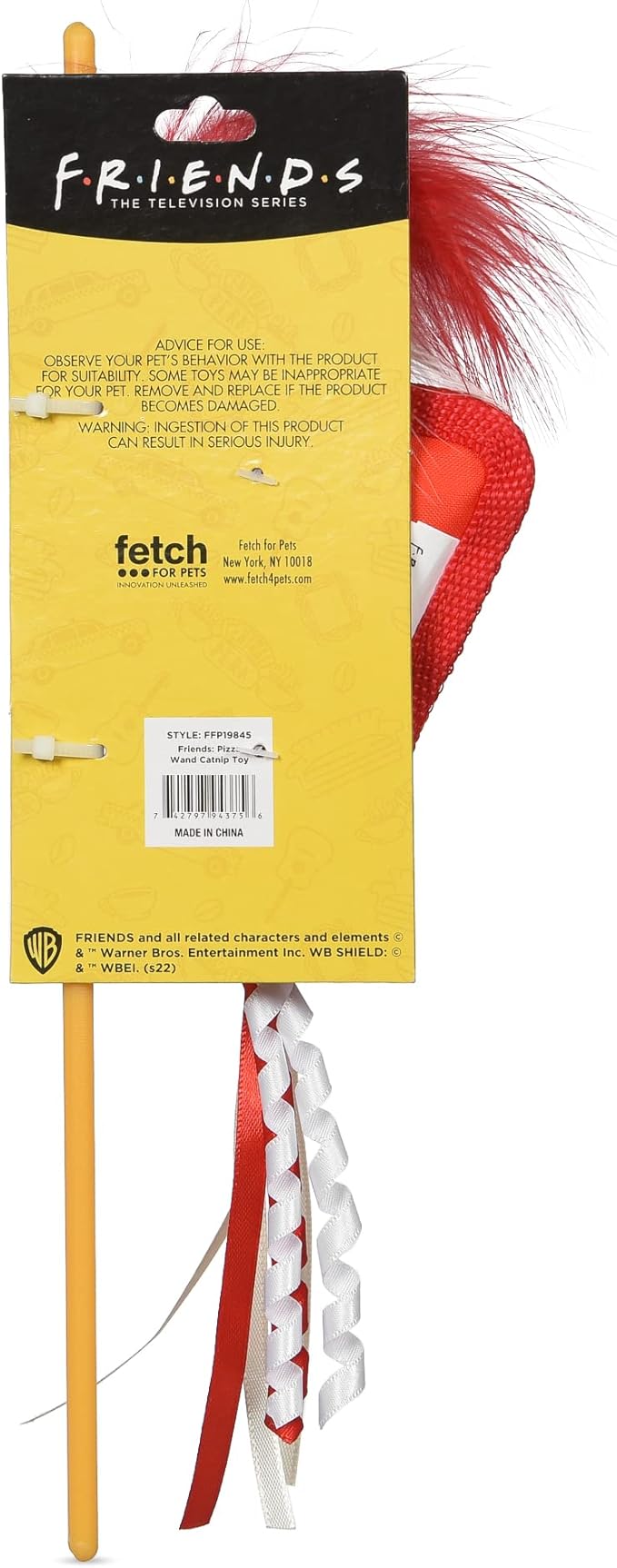 Friends The TV Show Cat Toy Joey Loves Pizza Catnip Wand, Catnip Inside | Friends for Pets | Interactive Toy for Cats, Dancing Teaser with Ribbons | Cat Exercise Toy with Feathers and Catnip