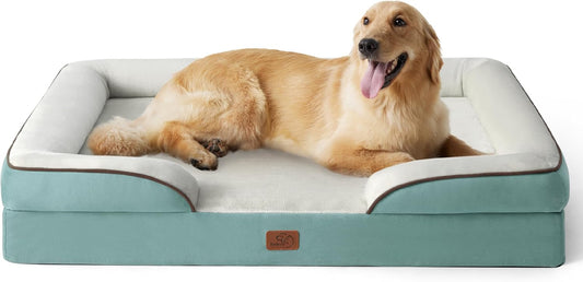 Bedsure XL Plus Orthopedic Dog Bed for Extra Large Dogs - Washable XLarge Dog Cat Bed Waterproof, Comfort Dogs Couch Sofa with Washable Removable Cover, Pet Bed with Nonskid Bottom, Washed Blue, 48"
