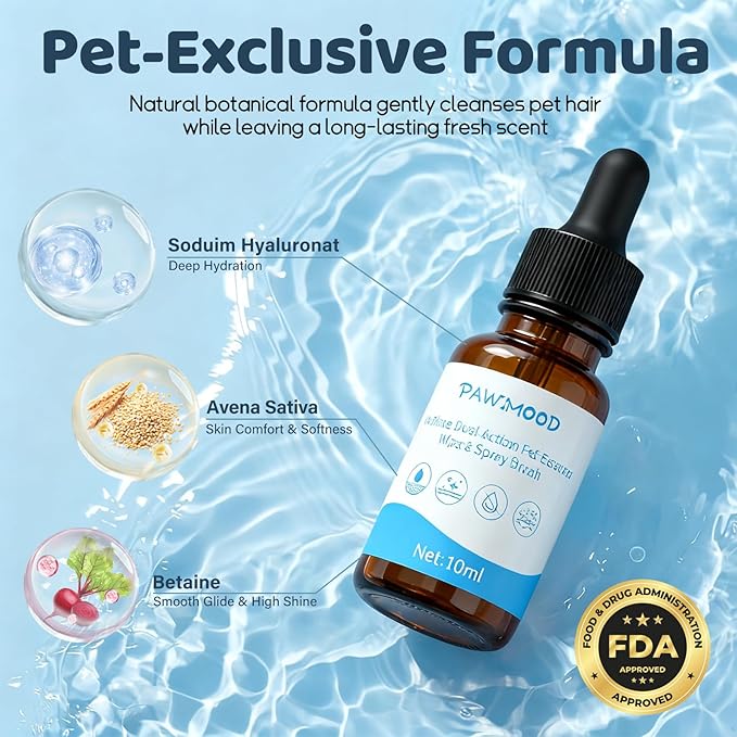 2Pcs Waterless No-Rinse Pet Shampoo Essence for Dogs & Cats with Blue Grooming Gloves | Pomegranate Scent for Skin & Coat Care | Includes 5-Finger Bathing & Massage Gloves for Dogs/Cats
