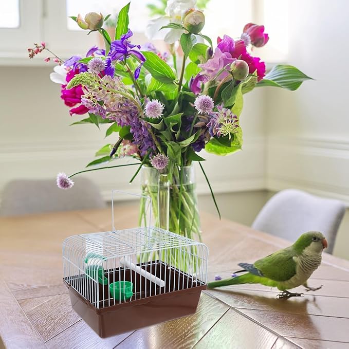 NUOBESTY Portable Bird Carrier Cage for Travel with Perch Food Box Water Dispenser Lightweight Spacious Parrot and Lovebird Travel Cage for Small Birds and Pets Easy-Clean Design