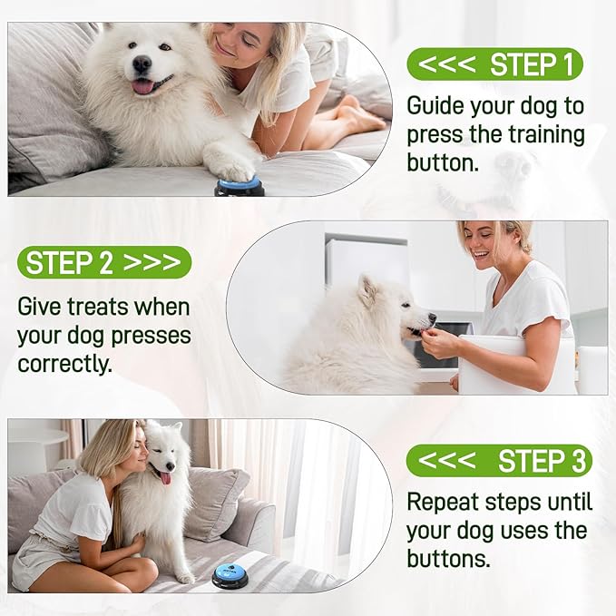 Dog Buttons for Communication, 6 Pack Recordable Talking Buttons for Dog Training with 30 Seconds Voice Recording | Includes Non-Slip Mat & Dog Bath Brush Present Set