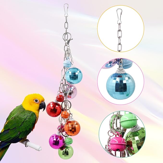 Oooct Bird Swing Wind Chime Toys, Colorful Parrot Hanging Chewing Toy with Hollow Balls and Bells, Bird Cage Accessories for Small to Medium Birds, Budgie Lovebirds Conures Parakeets Cockatiels Rats