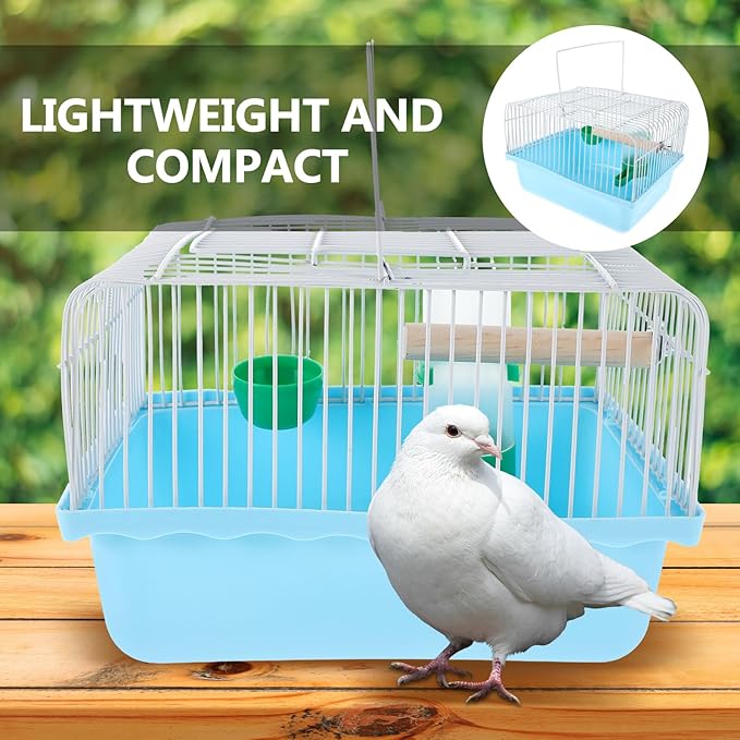 Portable Small Bird Travel Cage with Perch, Food Box, and Water Dispenser, Mini Parakeet Carrier Cage for Indoor and Outdoor Use, Blue