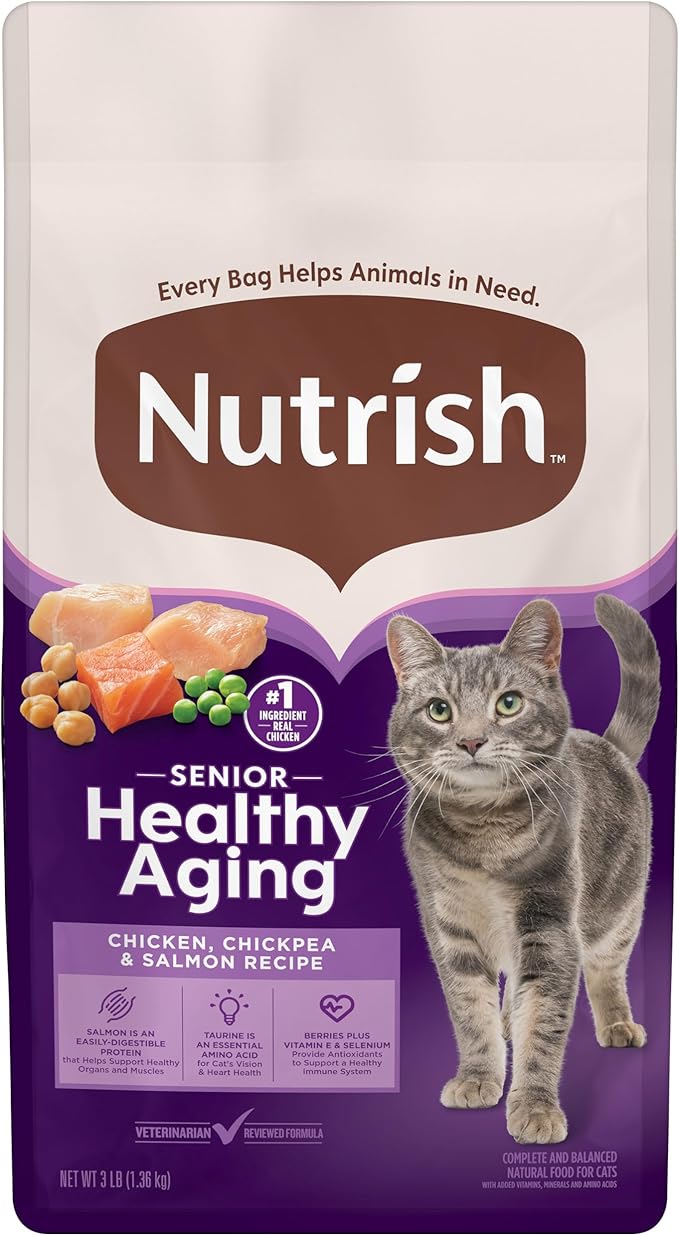 Nutrish Senior Healthy Aging Dry Cat Food, Chicken, Chickpea and Salmon, 3 lb. Bag (Rachael Ray)