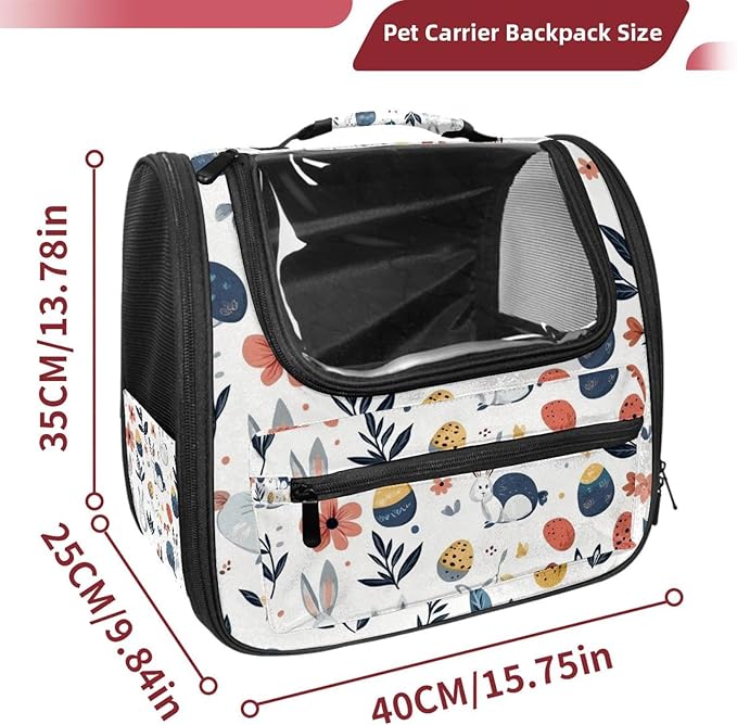 Dog Carrier Backpack for Small Pets - Cat & Dog Backpack for Hiking, Camping or Travel, Rabbits Eggs Flowers Leaves (2)