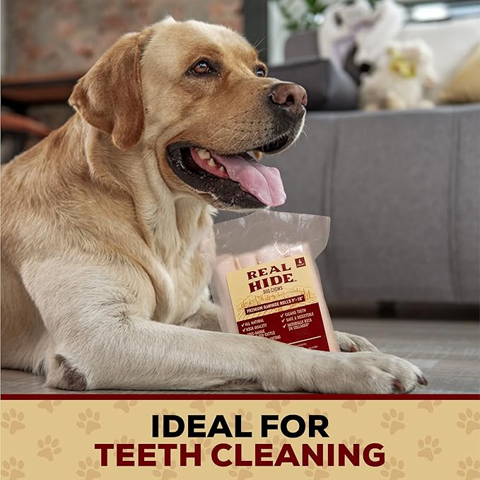 Real Hide | All Natural Dog Chew Treats - Premium Rawhide Rolls, 9-10 Inch - Long Lasting Grass Fed Free Range Beef Hide - Medium/Large Dogs - 20 Count