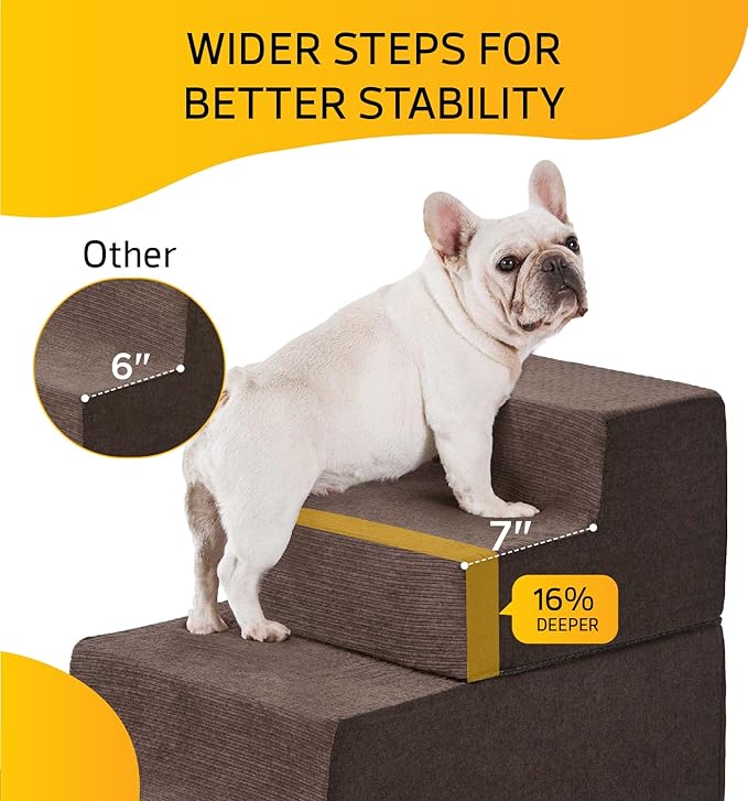 ABCPET Dog Stairs for High Bed, Dog Steps for Bed Couch Sofa, 35D Foam Extra Wide Pet Steps for Small Dogs and Cats, Pet Stairs with Non-Slip Bottom Brown, 4 Steps