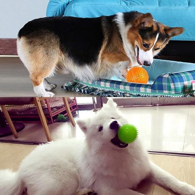 3 Pcs Pet Squeaky Chewing Balls Puppy Chew Toys Soft Stab Balls Cleaning Teeth Toys Play Balls with High Bounce for Large Medium Small Pet Dog Cat