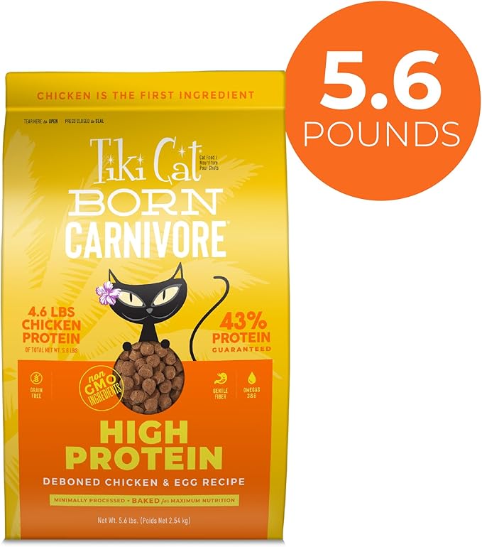 Tiki Cat Born Carnivore High Protein Dry Cat Food, Deboned Chicken & Egg, 5.6 lbs. Bag