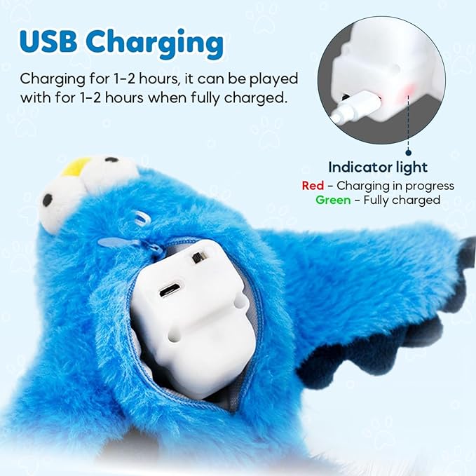 Upgraded Flappy Chase Cat Toy, Interactive Chirping Bird Cat Toy,Chirping Bird Cat Toy Flapping Wings, Flying Interactive Simulation Electric Cat Toy (Blue Large)