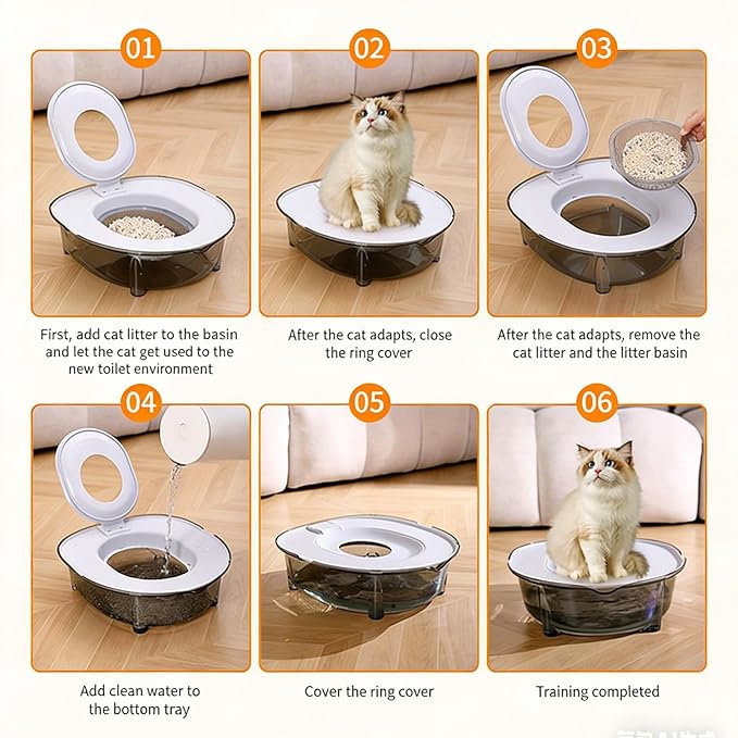 Cat Toilet Training Kit Portable Litter Box Flushable Design Odor Control Anti-Splash Large Thickened PP Material, 15.75 x 14.37 x 4.92 Inch (Blue)