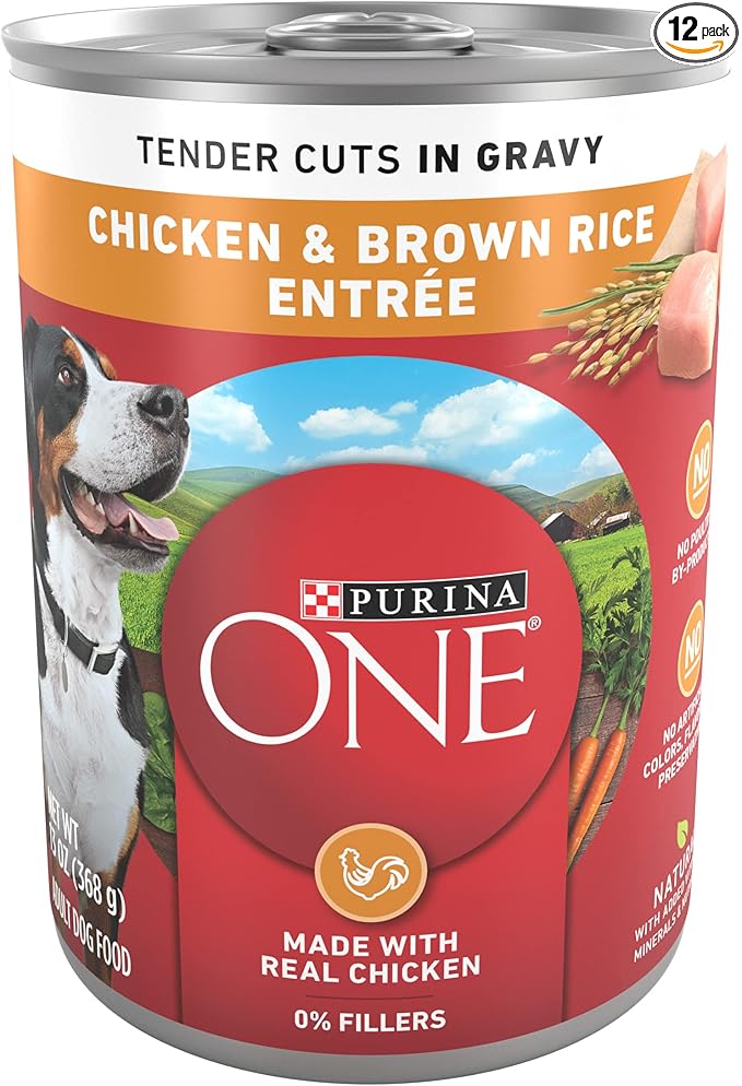 Purina ONE Natural High Protein Dog Food, Tender Cuts in Gravy Chicken and Brown Rice Entrée - 13 Ounce (Pack of 12)