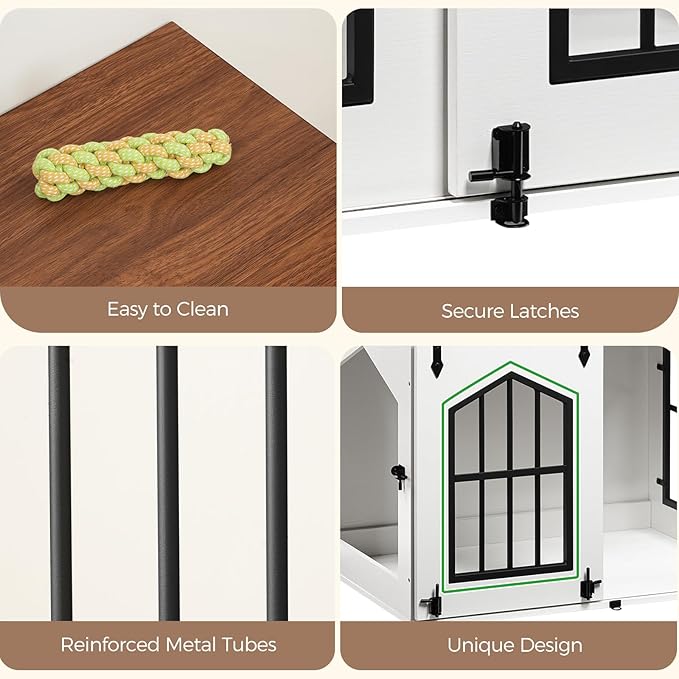 MAHANCRIS Dog Crate Furniture, 31.5" Farmhouse Dog Kennel with Sliding Barn Door, Wooden Dog Cage for Small Medium Dogs, Decorative Pet House Side End Table, Chew-Resistant, White and Walnut DCBA9601