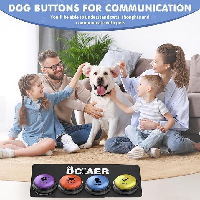 Dog Communication Buttons, 4 Pieces, 30s Recordable Voice, Pet Training Buttons, with Manual, Batteries, 24 Scene Modes, Dog Button Mat