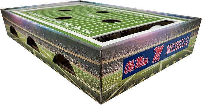 Pets First NCAA Mississippi Ole Miss Rebels Cat Scratcher Box, Game Day Cat Toy, NCAA Football Field Designed Cat Scratcher and Lounge, Stimulating Cat Game