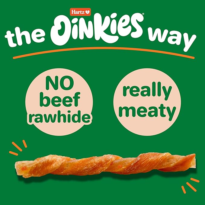 Hartz Oinkies Chicken ‘n Veg Twists with 100% Real Chicken Breast, Peas & Carrot Flavorful Beefhide-Free Natural Dog Treats, 20 Count