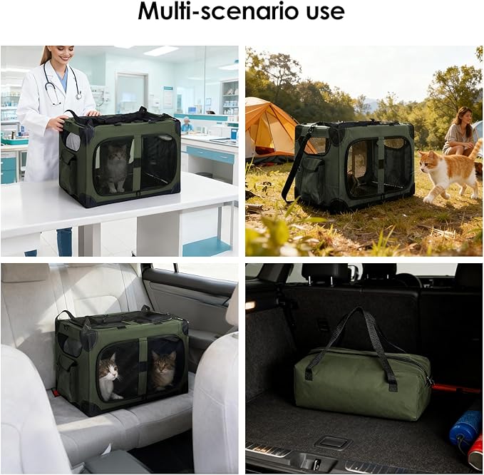 Extra Large Cat Carrier for 2 Cats, XL with Removable Divider, Foldable Soft-Sided Pet Carrier with Storage Tote, Portable Travel Crate for Large Cats, for Car & Home Use, 24" x 17" x 17"