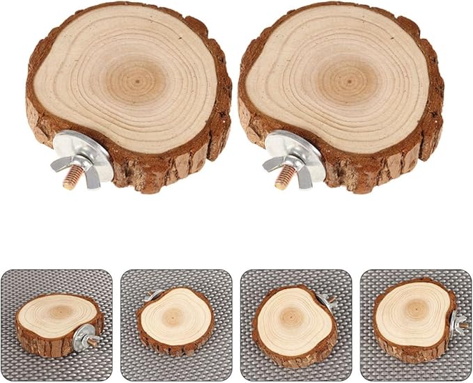 Balacoo 2pcs Wooden Pet Cage Platforms for Hamsters and Guinea Pigs, Natural Wood Perches 8-10cm, Bird Cage Play Stands Suitable for Parrots
