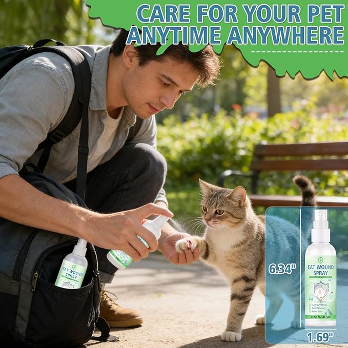 Cat Wound Spray, Wound Care for Cats, Pet Wound Care Formula for Scratching Irritation Bites Burns Redness, Supports Skin Comfort and Recovery for Kittens, Adult Cats, Pets, 120ml