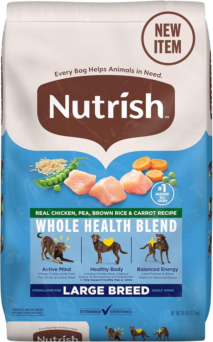 Nutrish Large Breed Real Chicken, Pea, Brown Rice & Carrot Recipe Whole Health Blend Dry Dog Food, 28 lb. Bag (Rachael Ray)