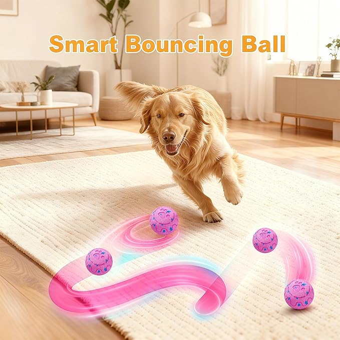 Dog Balls: Interactive Dog Ball, Self-Moving Dog Toy with Auto-Rolling & Bouncing, E-TPU Material, IP54 Waterproof, Motion-Activated (Pink, Large)