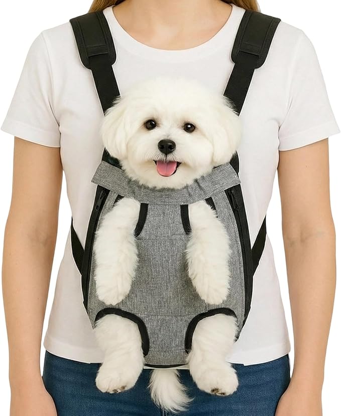 Dog Backpack Carrier, Front Pocket for Essentials, Pet Sling Front Backpack for Small Medium Dogs 10-16 Lbs, Legs Out, Adjustable Wearable Puppy Chest Travel Bag, Easy-Fit for Hiking/Walking/Camping