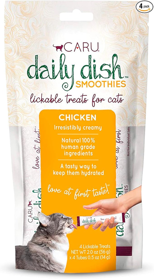 Caru - Daily Dish Chicken Smoothies - Lickable Treat for Cats - Supports Pet Hydration - Wet Cat Food/Meal Topper - Traceable Ingredients - Wheat, Corn & Soy Free - Non-GMO - 0.5 oz - 4 Tubes