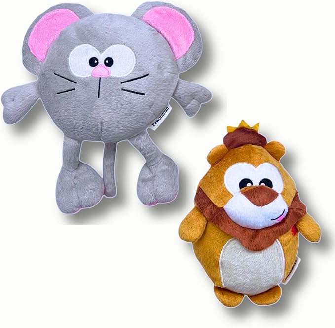 7" Squeaky Plush Toy For Puppies Small Dogs Self Etertainment Washable Soft High Quality Made [PET ONLY] (Mouse & Lion)