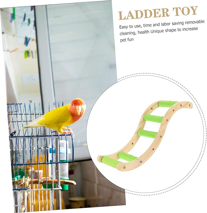 POPETPOP Hamster Climbing Ladder Toy Wooden Bird Cage Ladder Grinding Claw Feature Parrot Cage Accessories for Small Pets and Birds