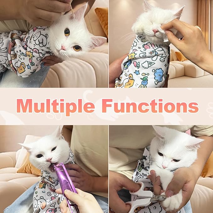 Cat Grooming Wrap for Nail Clipping, 21.65" Anti-Scratch & Escape-Proof Cat Restraint Swaddle, Pet Burrito Wrap Multifunctional Grooming Tool for Cats (Within 8lbs)