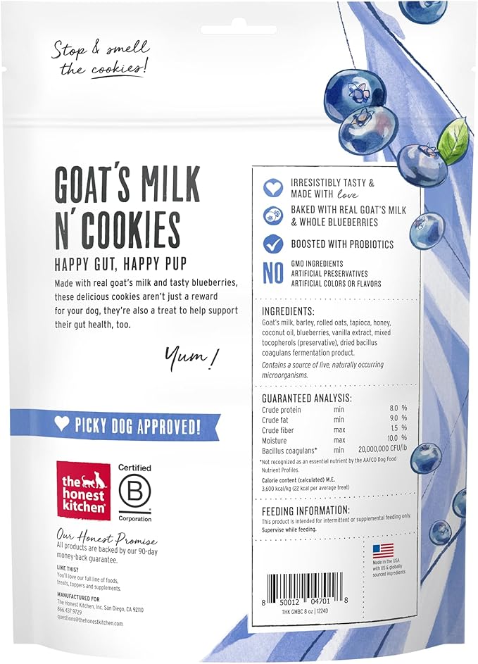 The Honest Kitchen Goat's Milk N' Cookies: Slow Baked with Blueberries & Vanilla, 8 oz Bag