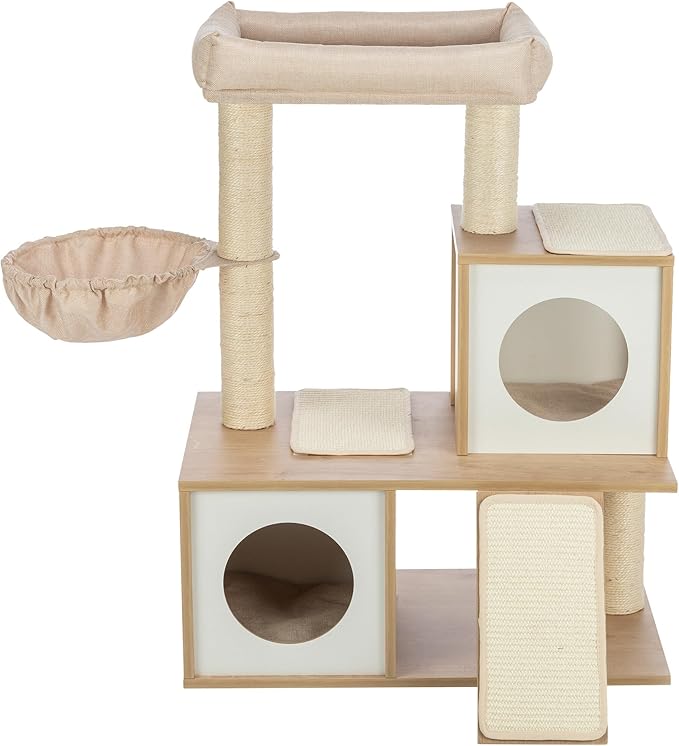 Trixie Addison Cat Tree – Indoor Cat Furniture with Sisal Scratching Posts, Condos, Hammock & Cozy Bed – Cat Tower for Scratching & Climbing – Beige, 15.7" x 27.2" x 35.4"