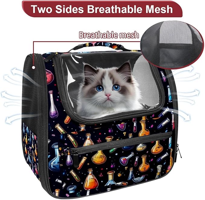 Chemistry Science Laboratory Colorful Pet Cat Backpack Carrier for Kitty Small Dog, Ventilated Pet Carrier Bag for Car, Walking, Hiking, Outdoors