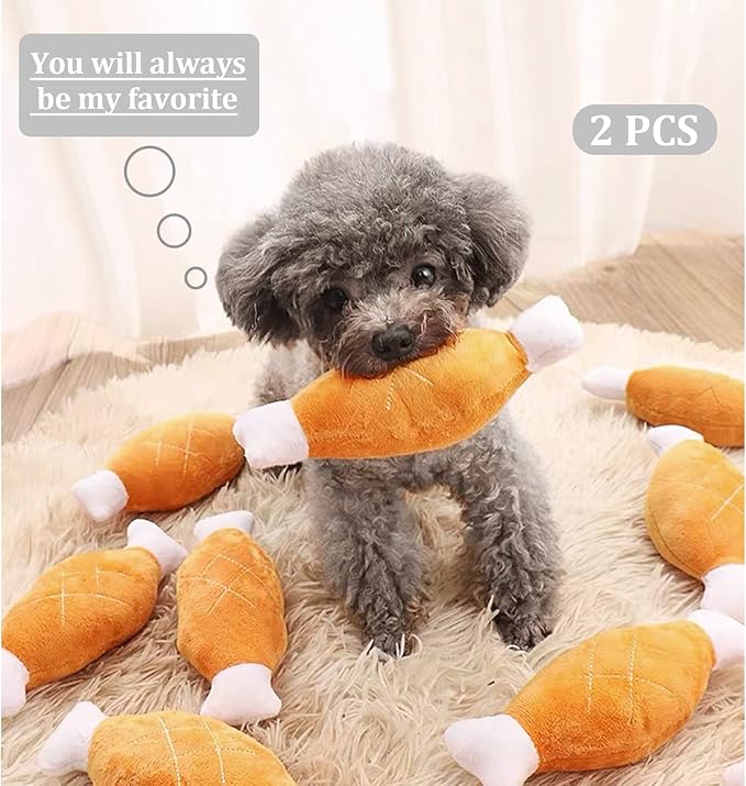 Andiker 2pcs Dog Squeaky Toy, Chicken Legs Bone Pet Funny Squeaky Toy Plush Toy for Small, Medium, Large Dogs and Cats