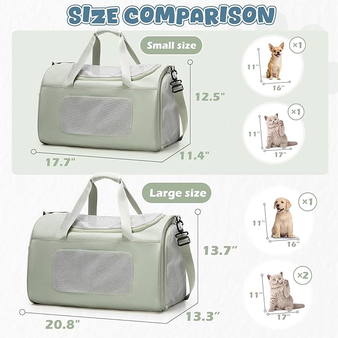 Extra-Large Cat Carrying Case Pet Dog Carrier Soft-Sided Cat Bag Airline Approved, Mesh Pet Carrier for Travel Outdoors with Shoulder Straps, Cat Carriers for Cats/Puppy/Dogs Up to 30Lbs, Green