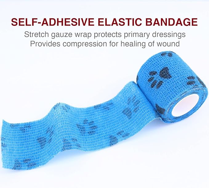 Self Adhesive Vet Wrap for Pets - Cohesive Bandage for Dog Cat Horse Wound Care, No Stick to Fur First Aid Bandage Stop Bleeding Prevent Licking, Flexible Paw Leg Tail Protector