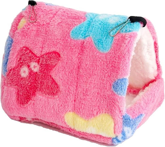 Guinea Pig Bed Heart Plush Pet Hamster Nest for Birds House Warm Comfortable Winter Parrot Hammock Cave Cage Hut Tent Pet Bird Cage Accessories(Star Pink,M 16x13x16cm)