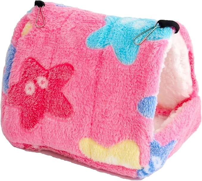 Guinea Pig Bed Heart Plush Pet Hamster Nest for Birds House Warm Comfortable Winter Parrot Hammock Cave Cage Hut Tent Pet Bird Cage Accessories(Star Pink,S 11x9x15cm)