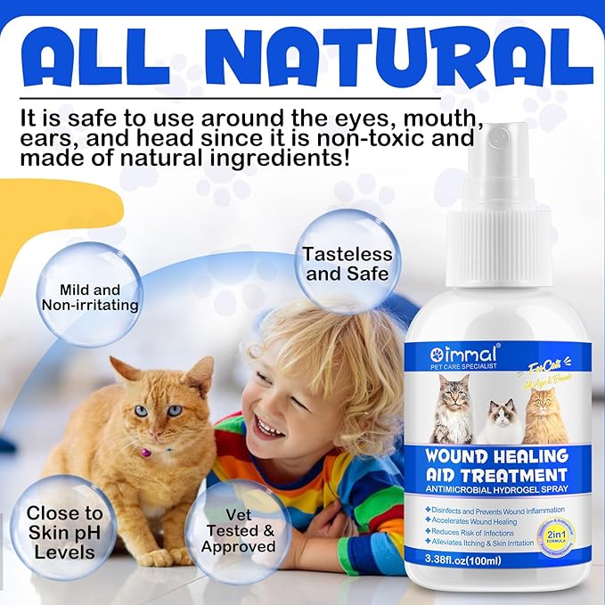 Cat Wound Care Spray - Wound Healing Aid Treatment for Cats Helps with Skin Repair for Wounds, Cats Irritated Skin & Itchy Skin, Scratching | Cats Supplement | Gentle Wound Care Spray - 3.38 Fl.oz
