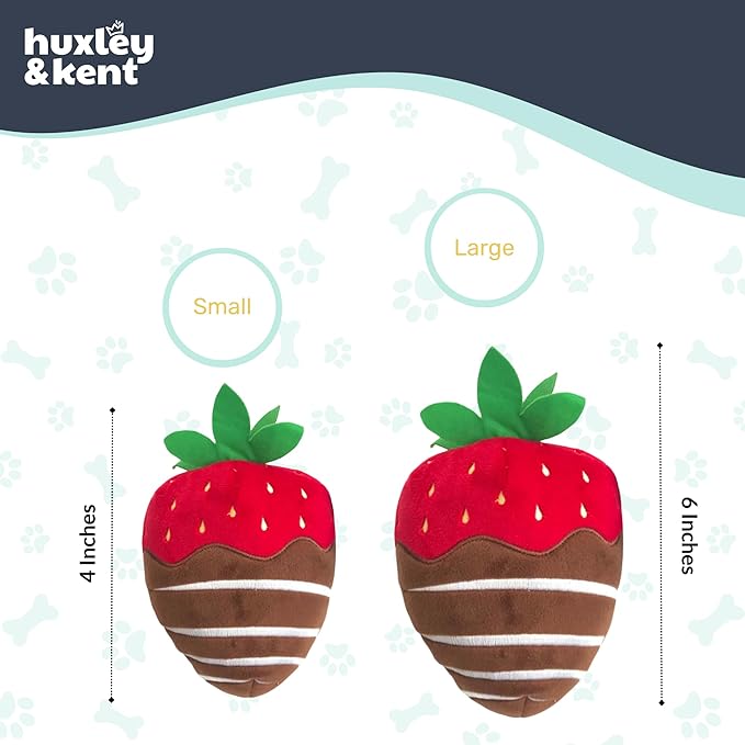 Huxley & Kent Funny Dog Toy w/Squeaker – Valentine's Day Power Plush Squeaky Dog Toys for Small, Medium & Large Dogs – Soft Stuffed Animal for Indoor Play & Fetch - Chocolate Strawberry, Small